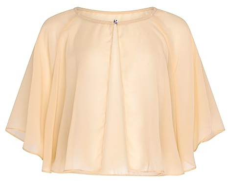 Bolerose Bolero Damen Chiffon Hochzeit Cape | Stola, Umhang, Schulterjäckchen, Strassknopf, Transparent, Offen Geschnitten, Einheitsgröße