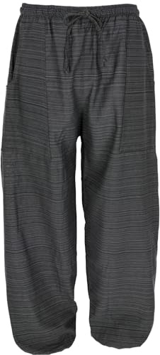 GURU SHOP Leichte Yogahose, Tai Chi Hose, Goa Hose, Freizeithose - Schwarz/grau, Herren