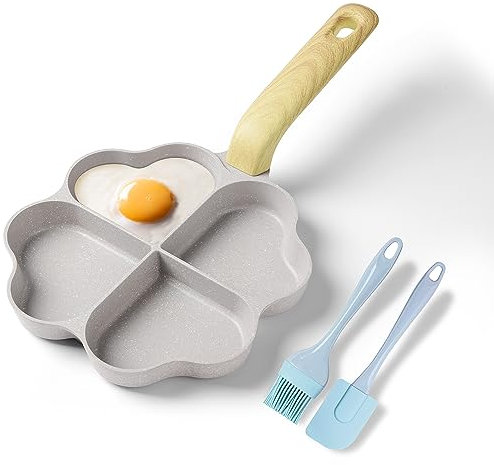 RIOVARM 4 trous En forme de cœur Poêle à oeufs antiadhésif Granit Petites casseroles Induction Poêle à frire Créative Mignon Poêle à omelette sans PFOA Saine Crêpe pour le petit déjeuner