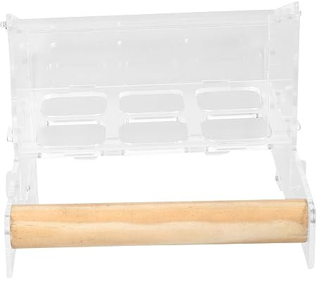 minkissy Hängender Vogelfutterspender Für Papageien Transparente Futterbox Mit Holzsitzstand Für Wellensittiche Und Nymphensittiche Fördert Die Nahrungsaufnahme Und Langeweile