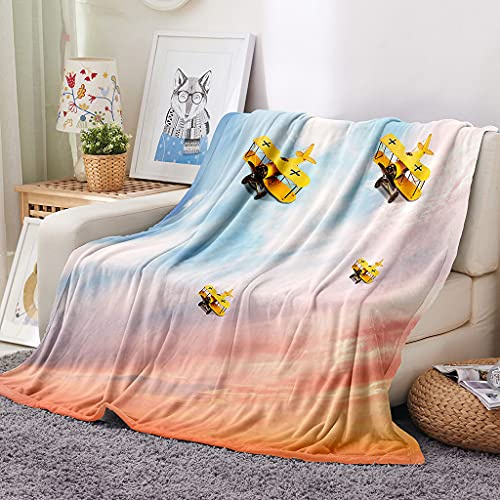 EHOMERY Manta Grande Picnic Cobijas De Verano Manta Fina Sofa Cobija De Algodon Avión Paisaje Mantas De Siesta Mantas Decorativas Suaves Y Cómodas Azul 130x100cm