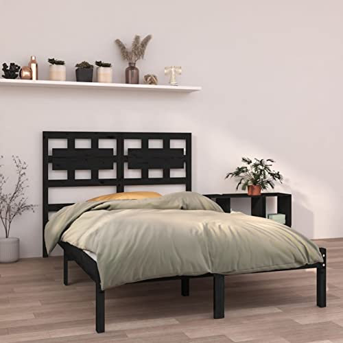 Gecheer Massivholzbett Holzbett Bettrahmen Seniorenbett Doppelbett/Einzelbett Komfortbett Jugendbett Landhausbett Gästebett Betten Bett für Schlafzimmer, mit Kopfteil,Schwarz 140x190 cm