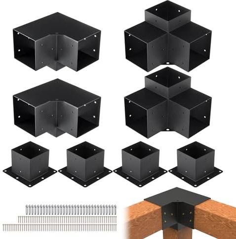 VEVOR 8er-Set Pfostenverbinder aus 2 mm dicken Stahlplatten Pfostenecke Pergola Eckverbinder Holzverbinder 90°-Stiefelstruktur Eckhalterung Holzbalken Pavillon Halterungs Set 270 x 270 x 202 mm
