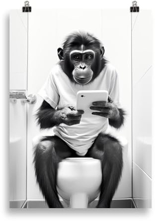 Generisch Affe mit Handy auf dem Klo Poster – Lustiges Badezimmer Bild & Gäste-WC Deko | Witziges Geschenk für Tierliebhaber | Toiletten Kunstdruck ungerahmt