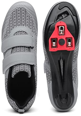 Unisex Road Bike Cycling Shoes Bike Riding Shoes for Men Women, 3 Straps, Pre-Installed Delta Cleat Size 8 (Grey-Two)