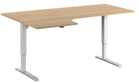 kaiserkraft eurokraft | Schreibtisch Venla | elektrisch höhenverstellbar | Ecke | BxT 1800 x 1200 mm | Buche/Weiß | Links