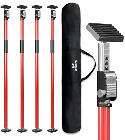 3-H 4X Ladungssicherung Transportsicherung Teleskopstützen 110-195cm (Rot) | Montagestütze Teleskopstange Klemmbalken Ausziehbar Spannstange für SUV PKW Wagen Pickup Limousine, Stahl Baustütze