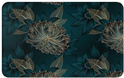 Gearsly Felpudo de puerta de 50 x 80 cm, diseño de flores de crisantemo, color verde oscuro, lavable, para cocina, antideslizante, absorbente, para entrada, mascotas, perros