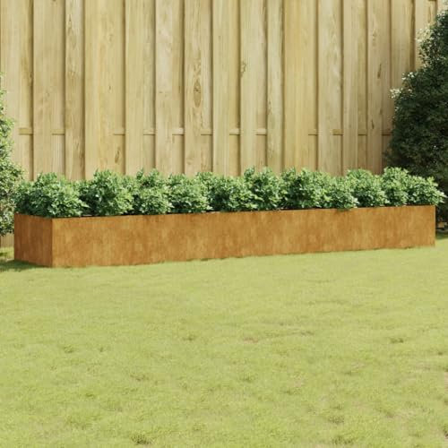 Homgoday Jardinera Acero corten 360x80x40 cm, Jardinera de Cultivo, Maceteros Grande para Exterior, Jardín Balcón o Terraza Huerto Urbano Maceteros y jardineras
