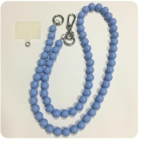 Hrlace Handykette Perlen zum Umhängen Universale Handy Kette mit 1 Weiß Einsätzen Perlenkette Accessoire Charme Schultergurt Ersatz für Jede Handy-Hülle,Umhängetasche Tasche Kette Himmelblau