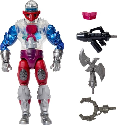 Masters of the Universe Masterverse Actionfigur ca. 18 cm, New Eternia Roboto, MOTU Spielzeugheld mit durchsichtigem Mechanik-Oberkörper, 30 Bewegungspunkte, JBP78