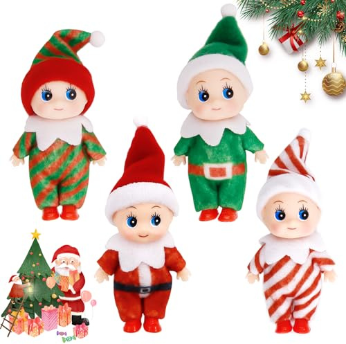 Hpbaggy 4 Stück Mini-Puppe Elfen Weihnachten Baby,Weihnachtselfen Figuren Mini Elfen,Baby Weihnachtself Zubehör,Winziger Weihnachtself,Puppe für Weihnachten Neujahr Geschenk