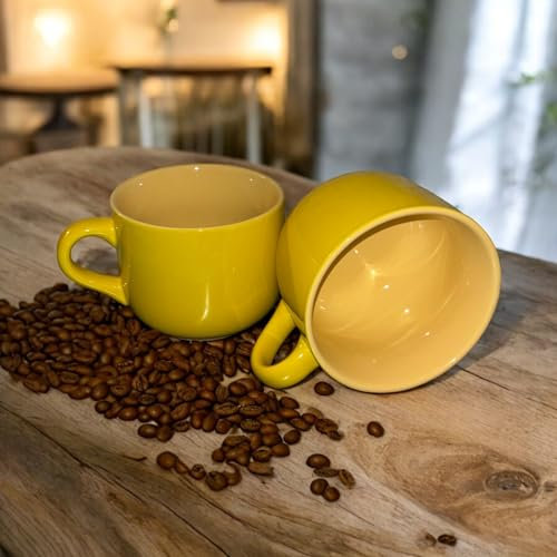 Set de 2 tazones desayuno Tazones De Sopa De Cerámica Taza De Café Grande, Tazas De Sopa Con Asa Apto Para Microondas Y Lavavajillas Para Cereal Postre Ensalada Té Leche de (amarillo/amarilla) 650ml