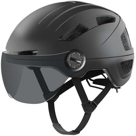 Fahrradhelm Herren, Damen Helm mit Magnetischem Visier Abnehmbarer Sonnenschutzkappe und Größenversteller, Schwarz Helm für E-Bike, Mountainbike & Citybike