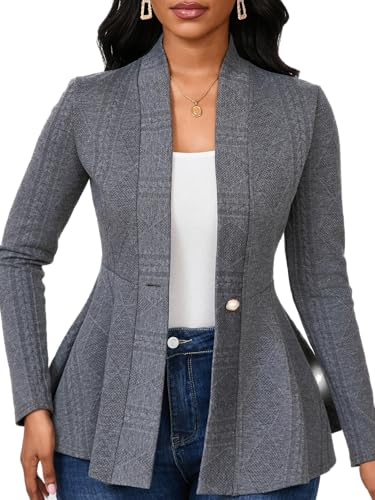 Women Casual Blazers Button Knit Lightweight Business Cardigan Jackets Blazer for Work Dark Gray