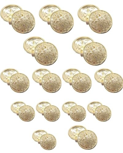 JEXOWIQ Golden Knöpfe,30 pcs Vintage Antike Metall Blazer Knöpfe mit Schaft Mäntel Knöpfe Jacke Knöpfe Hemd Anzug Hose Knöpfe Runde Nähknöpfe für DIY Handwerk 15mm,18mm,20mm,3 Größe