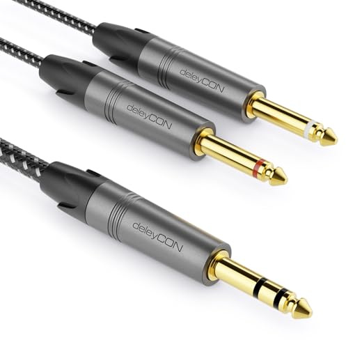 deleyCON 3,0m 6,3mm Klinke Stereo auf 2x 6,3mm Klinke Mono Insertkabel | Y Audiokabel Splitter, Digital Interface Instrument Kabel, für Mixer, Audio Recorder, Gitarre, Verstärker und Mikrofon