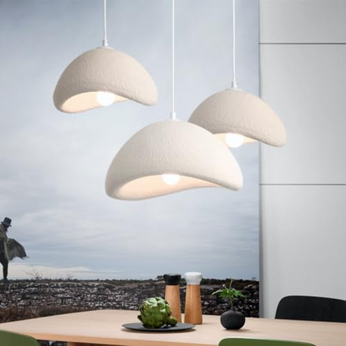 Kreative Wabi-Sabi Pendelleuchte Moderne Hängeleuchte Matt Weiß Nordischer Stil Zement Hängelampe E27 Pendellampe Für Schlafzimmer Wohnzimmer Esszimmer Kinderzimmer Küche Homestay Kronleuchter(40CM)