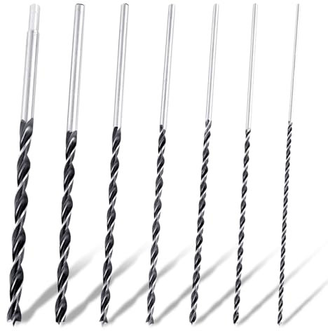 Bubuny Holzbohrer Set Lang Profi, 7 Stück Schlangenbohrer, Lange Holz Bohrer Set, Lange Holzbohrer, Spiralbohrer - Ø 4, 5, 6, 7, 8, 10, 12 mm, Stabil, Charf, Präzise & Bruchfestes Schlangenbohrer