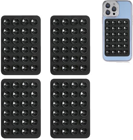 Leeneen Silicone Suction Phone Case Mount,Hands-Free Strong Grip Holder for Selfies and Videos,Non Slip Sticky Phone Grip for All Smartphone 4 Pcs (Black)