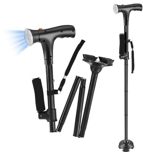 Bastone da passeggio pieghevole con supporto leggero per avambracci, per anziani, regolabile in altezza, con sirena, fondo antiscivolo, per uomo e donna, per alpinismo, escursionismo