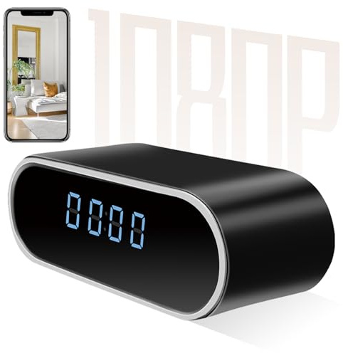 KAGMY Reloj de cámara espía oculta, WiFi 1080P, con visión nocturna, detección de movimiento, grabación en bucle, cámara de vigilancia inalámbrica para interiores