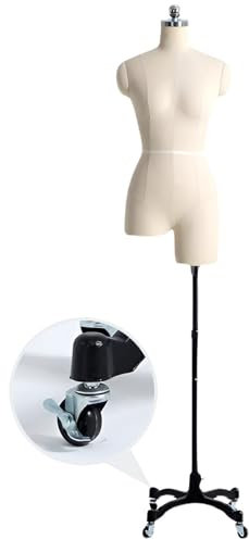 Weibliche Kleiderform, weibliche Schaufensterpuppe, halber Körper, geteiltes Bein, verstellbare Höhe, beweglicher Universal-Rad-Schaufensterpuppen-Torso zum Nähen von Kleidung,White-XXL-Model88