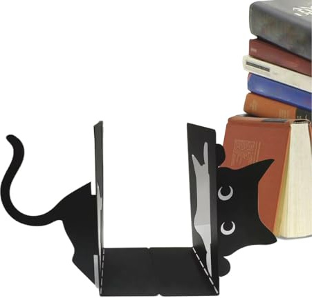 Katzen-Buchstützen – Robuste Katzen-Buchstützen Aus Eisen, Handgefertigte Katzen-Buchstützen, Bücher Im Bauernhaus-Stil | Entzückende Katzen-Buchstützen Für Das Kinderzimmer, Moderne, Stabile Katzen-B