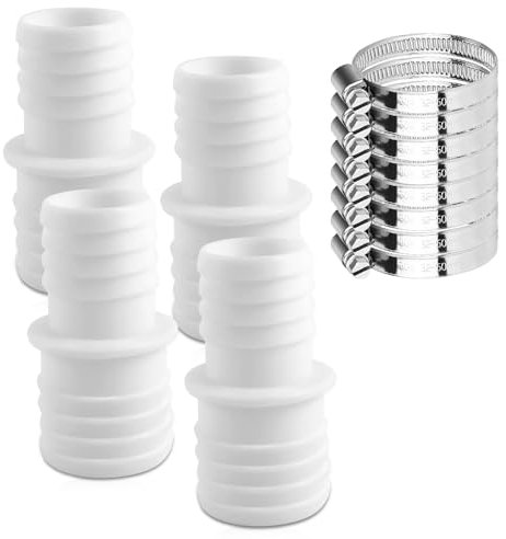 Riisoyu Lot de 4 Raccord de Tuyau Piscine, 32 mm à 38 mm de diamètre Adaptateur de Tuyau de Piscine avec 8 Colliers de Serrage Adaptateur de Tuyau Double Adaptateurs Tuyau pour Piscine (Blanc)