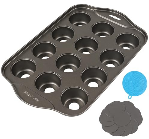 JUNART 12 Cup Muffinform Blech mit Silikonbürste, abnehmbarer Boden, Antihaft-Cupcakeform & Förmchen für Kuchen, Cupcakes, Muffins