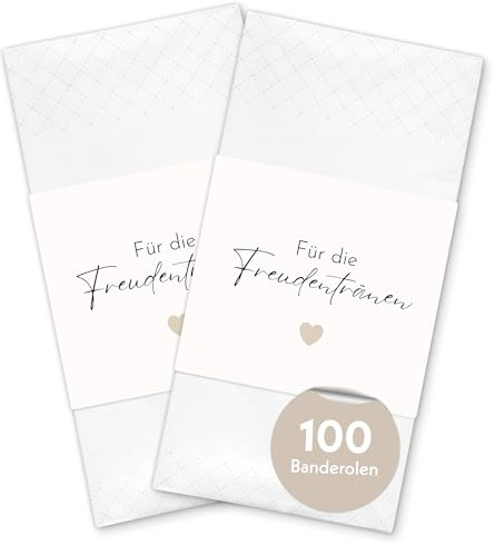 100x Freudentränen Hochzeit Taschentücher Banderolen - Herzchen DIY Banderolen als Deko für Gäste-Taschentücher