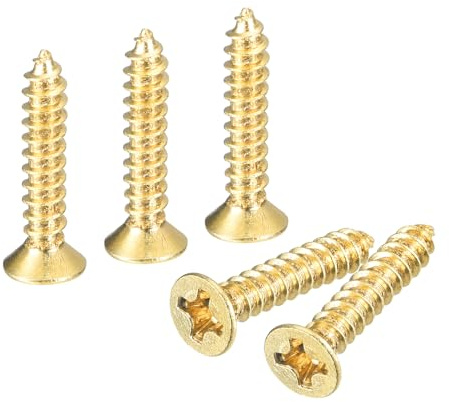 sourcing map 80Pcs Brass Wood Screws, M3 x 16mm Phillips Flat Head Self Tapping Screw WoodWorking Screw for Door Hinges, Wooden Furniture, Home Appliances