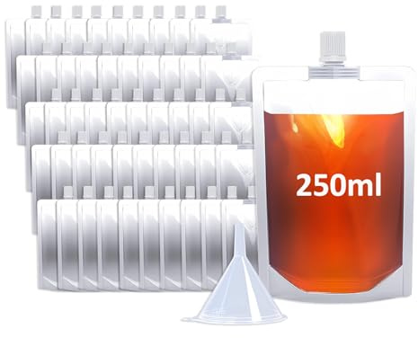 Cloudslucky 50 Stück 250ml Trinkbeutel Mit Trichter,Wiederverwendbar Transparent Kunststoff Getränke Beutel,Auslaufsicher,Ideal fr Saft,Wein,Picknicks,Camping, Reisen, Festivals, Partys