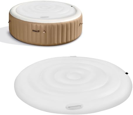 Aufblasbare Abdeckung Whirlpool,Whirlpool Thermoabdeckung Mit Griffen und Inflations Deflationsventil,Universelle Aufblasbare Poolabdeckung Winddicht Schneebedeckter Whirlpools-Deckel (Rund, 140cm)
