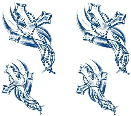 2 Blätter Temporary Kreuz mit Rosenkranz Tattoo Semi-permanente Tattoos Langhaltende Tattoos GZ164x2