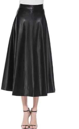 Ymnilian Gonna di Pelle,Gonna Pelle Gonna Gonne Ecopelle Vita Colore Solido Donna Lunga A Line Gonna Alta Gonna Gonne Scozzesi(Black,M)