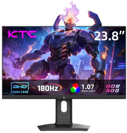 KTC 24 Inch Gaming Monitor 180Hz - 2K 1440P Computer Monitors, Fast IPS Monitor with HDR 400, Adaptive Sync, Up to 185Hz, HDMI 2.0 & Display Port 1.4, Height Adjustable, Vesa Mount, H24T7