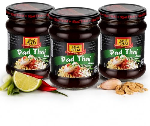 Real Thai Pad Thai Sauce – 180ml, 3er Pack | Original thailändische Würzsauce – Süß-sauer mit Knoblauch & Schalotten – Ideal für Nudelgerichte & als Dip