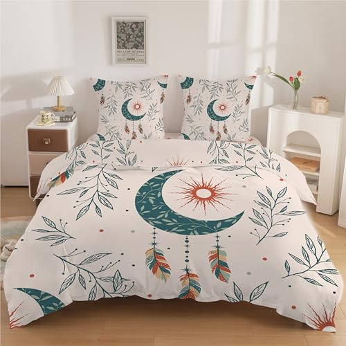 HYSNKSM Housse de Couette 140x200 Parure de Lit Rose Clair avec 2 Taies d'oreiller (65x65) Literie Douce Attrape-RêVes Feuilles et Respirante pour Enfant Fermeture Éclair