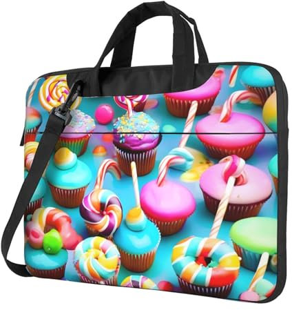 KLJnmbb Coloré Sweet Lollipop Cupcake Donut Print Sac pratique élégant et protecteur pour ordinateur portable Sac souple polyvalent pour femme homme, Noir , 13 inch