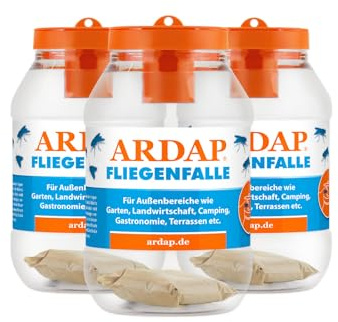 ARDAP Fliegenfalle Außen 3 Stück - Biologische Fliegenfalle Außen - Natürlicher Anti Fliegen Lockstoff mit Langzeitwirkung – Fliegen Fallen Für Garten, Landwirtschaft (PT19)