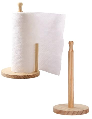 XINYATU 2 Pezzi Porta Scottex Cucina, Portarotolo con Strappo Facilitato | 12,5 x 25 & 15 x 30 cm, per Cucina Tavolo Bagno, Colore Naturale, Base Stabile, Antiscivolo, Stile Minimalista