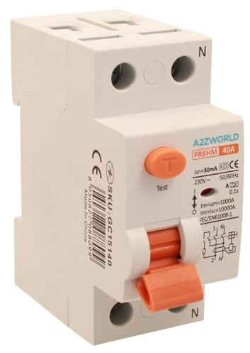 Interruttore Differenziale Puro Tipo A, Salvavita 40A, RCCB 1P+N 10kA 30mA 220V, 2 Moduli DIN, Serie PR8HM Elettromagnetica, Certificato IEC61008-1
