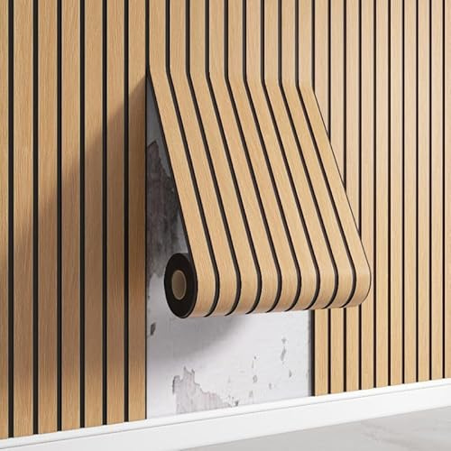3D Self Adhesive Wood Slat Panels, Peel & Stick Wallpaper, Acoustic Waterproof PVC Panels for Walls & Ceilings (Oak, 40 x 300 cm)