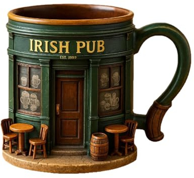 Tazza da caffè, 300 ml, in resina, vintage, per pub irlandese, tè, tè, latte, birra, bevande, casa, ufficio, viaggi, bar, San Patrizio, Natale