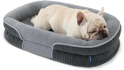 BEDSURE orthopädisches Hundebett mittelgroße Hunde, 76x51x16.5cm, grau | 360° ovales Hundesofa mit erhöhtem Rand für Senioren, wasserdichter und waschbarer Bezug, aus ultraweichem Fleece, stützendes