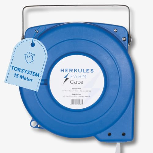 Herkules Weide Zaun Torsystem - Inkl. Premium Torgriff und ausziehbarem 15m langem Band (40mm) - Hochwertiges Weidetor - Robuster Elektrozaungriff mit Weideband - Weidezaun Tor ausziehbar