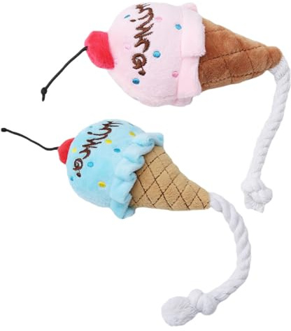 TOYANDONA Lot de 2 Jouets pour Chien en Peluche Couineurs Forme Cornet de Glace Doux et Mâchables pour Animaux Jouet pour Jouer et Mâcher
