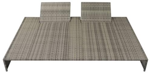 pokgdf Double Sun Lounger Grey PE Rattan with Adjustable Backrest, Water-Resistant Fabric Cushions for Patio, Garden, Poolside Outdoor Relaxation