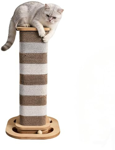 Rascador para gatos de 60 cm, parte inferior plegable, con 4 bolas de juguete, poste de sisal natural y base pesada cubierta de alfombra suave, diseño moderno y estable (caqui B)